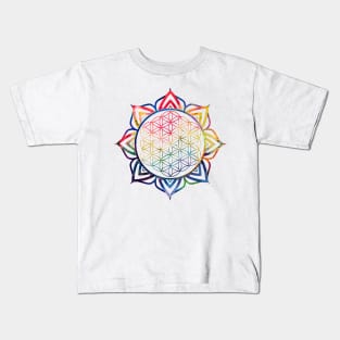 Rainbow Lotus Flower of Life Mandala Kids T-Shirt